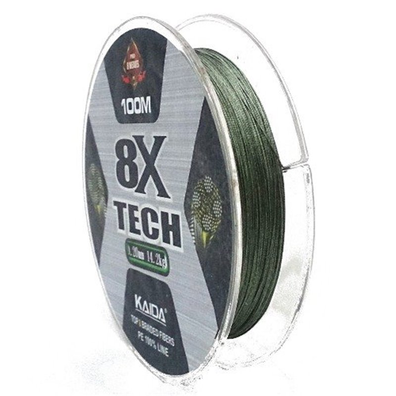 Плетеный шнур Kaida 8X Tеch зелёный 125 метров YX-108